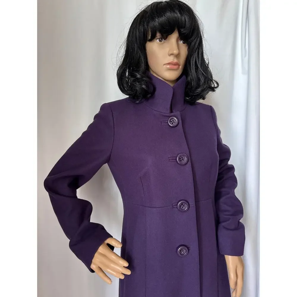 J. Crew Uptown Dress Purple coat pleated stand collar preppy size 2